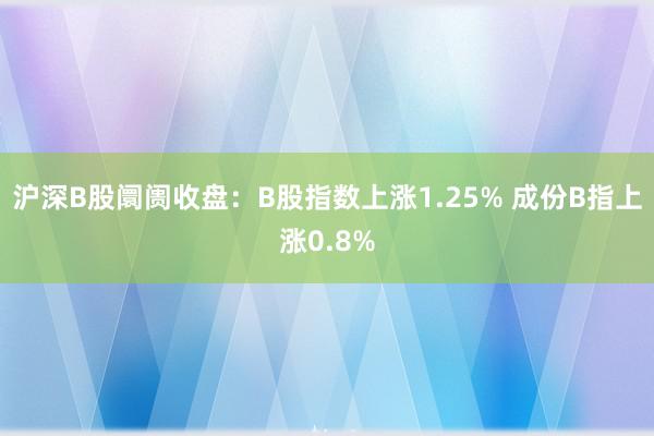 沪深B股阛阓收盘：B股指数上涨1.25% 成份B指上涨0.8%